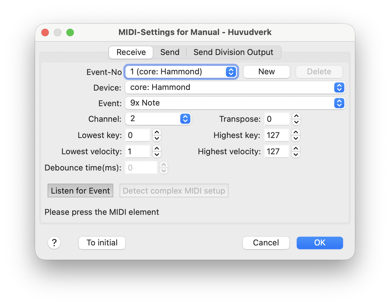 Listen for Event in MIDI settings
